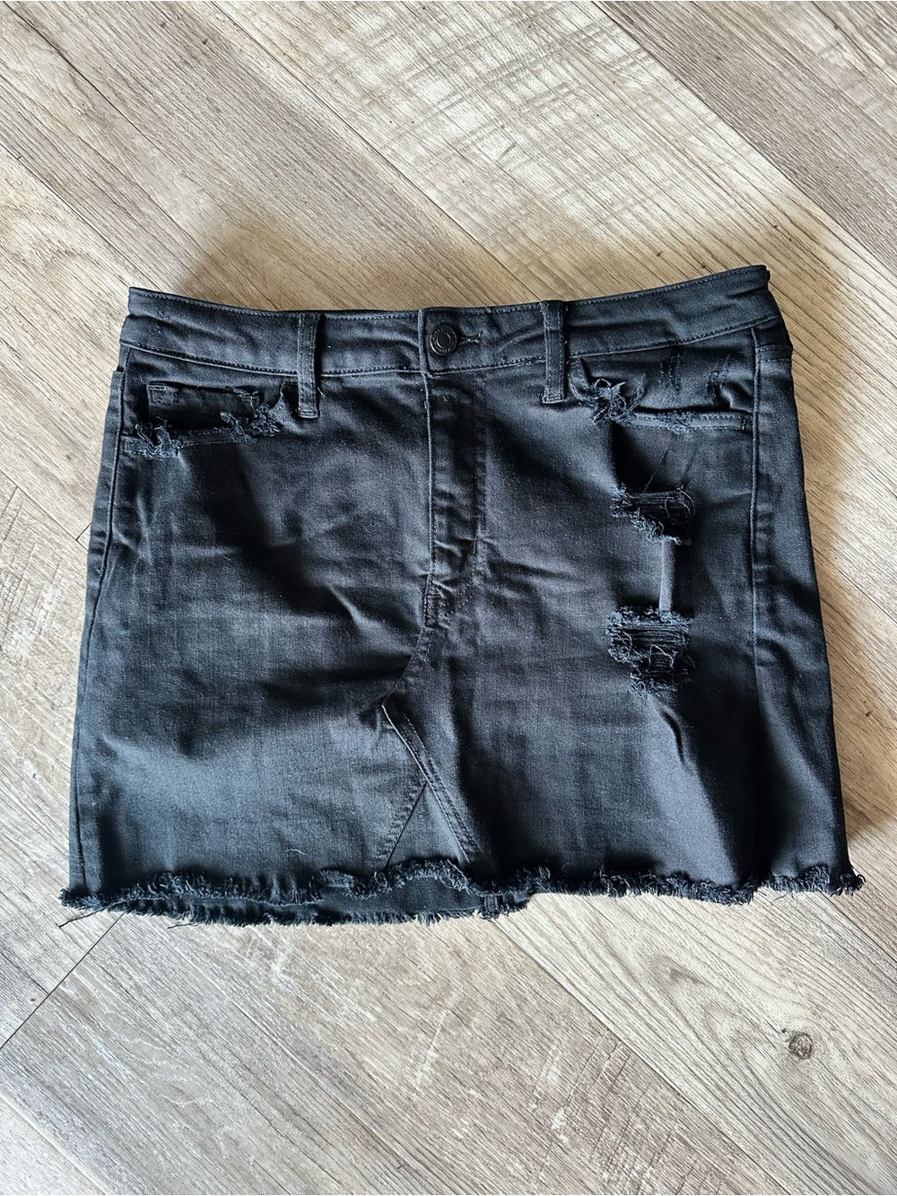 Women's Black Distressed Denim Mini Skirt